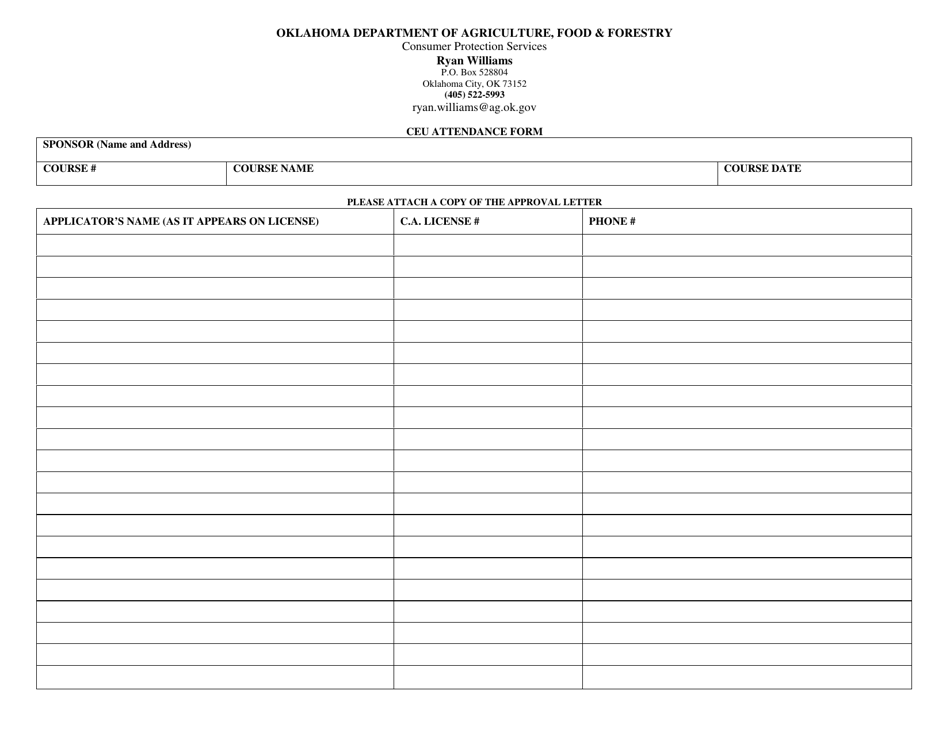 Ceu Attendance Form - Oklahoma, Page 1