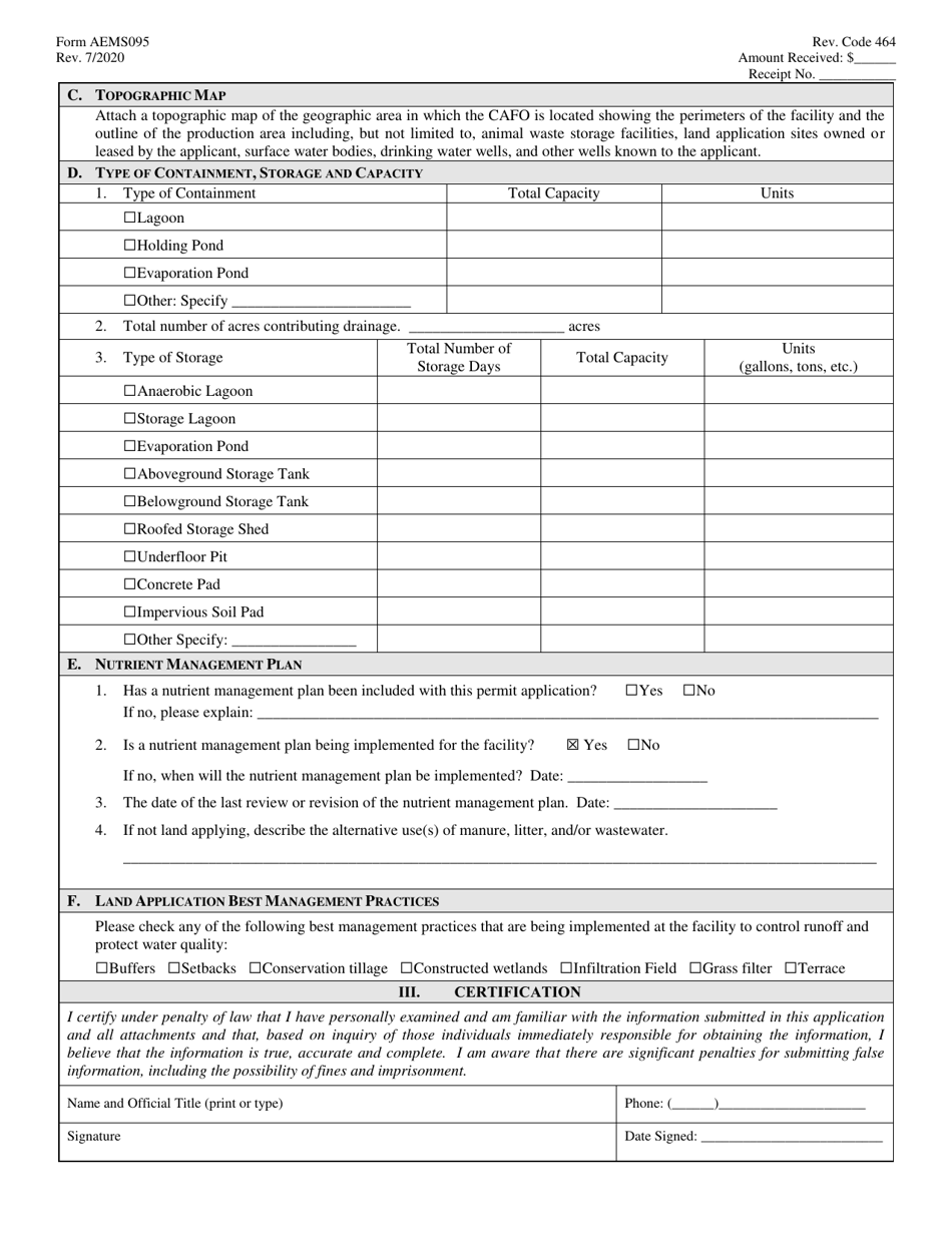 Form AEMS095 Application for Permit to Discharge Wastewater From Concentrated Animal Feeding Operations (Cafos) Notice of Intent (Noi) - Oklahoma, Page 2
