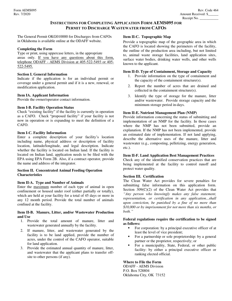 Form AEMS095 Application for Permit to Discharge Wastewater From Concentrated Animal Feeding Operations (Cafos) Notice of Intent (Noi) - Oklahoma, Page 3