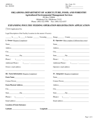 Form AEMS144 Expanding Poultry Feeding Operation Registration Application - Oklahoma