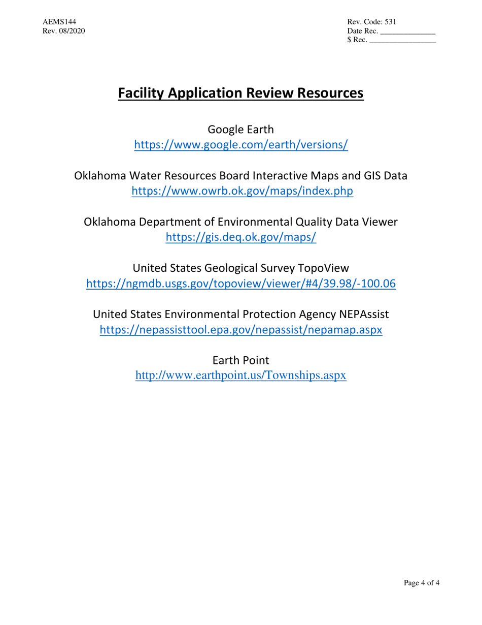 Form AEMS144 Expanding Poultry Feeding Operation Registration Application - Oklahoma, Page 4