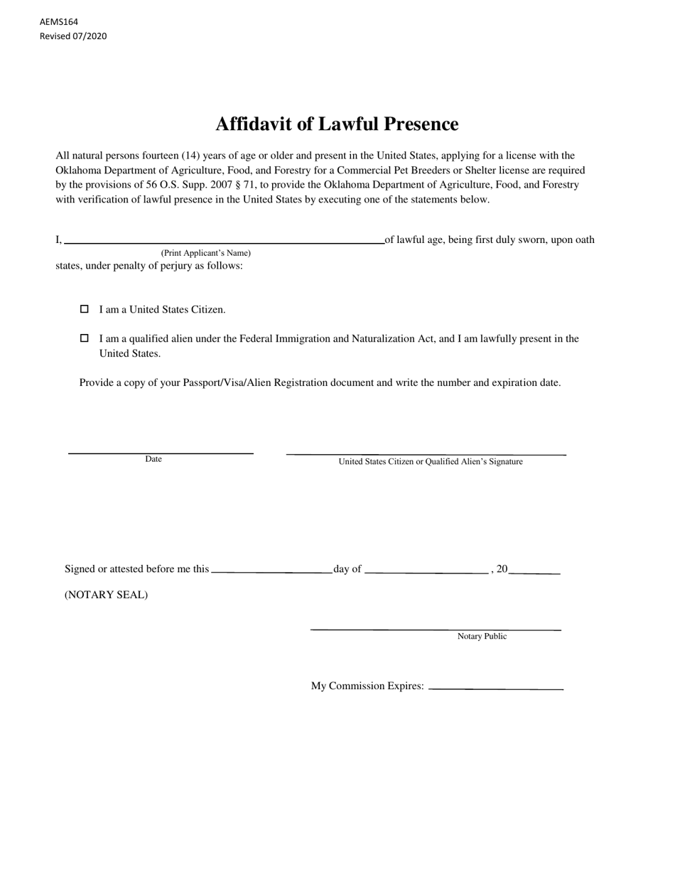 Form AEMS164 Commercial Pet Breeders Application - Oklahoma, Page 4