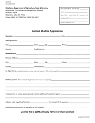 Form AEMS162 Animal Shelter Application - Oklahoma