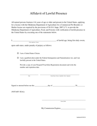 Document preview: Affidavit of Lawful Presence - Oklahoma