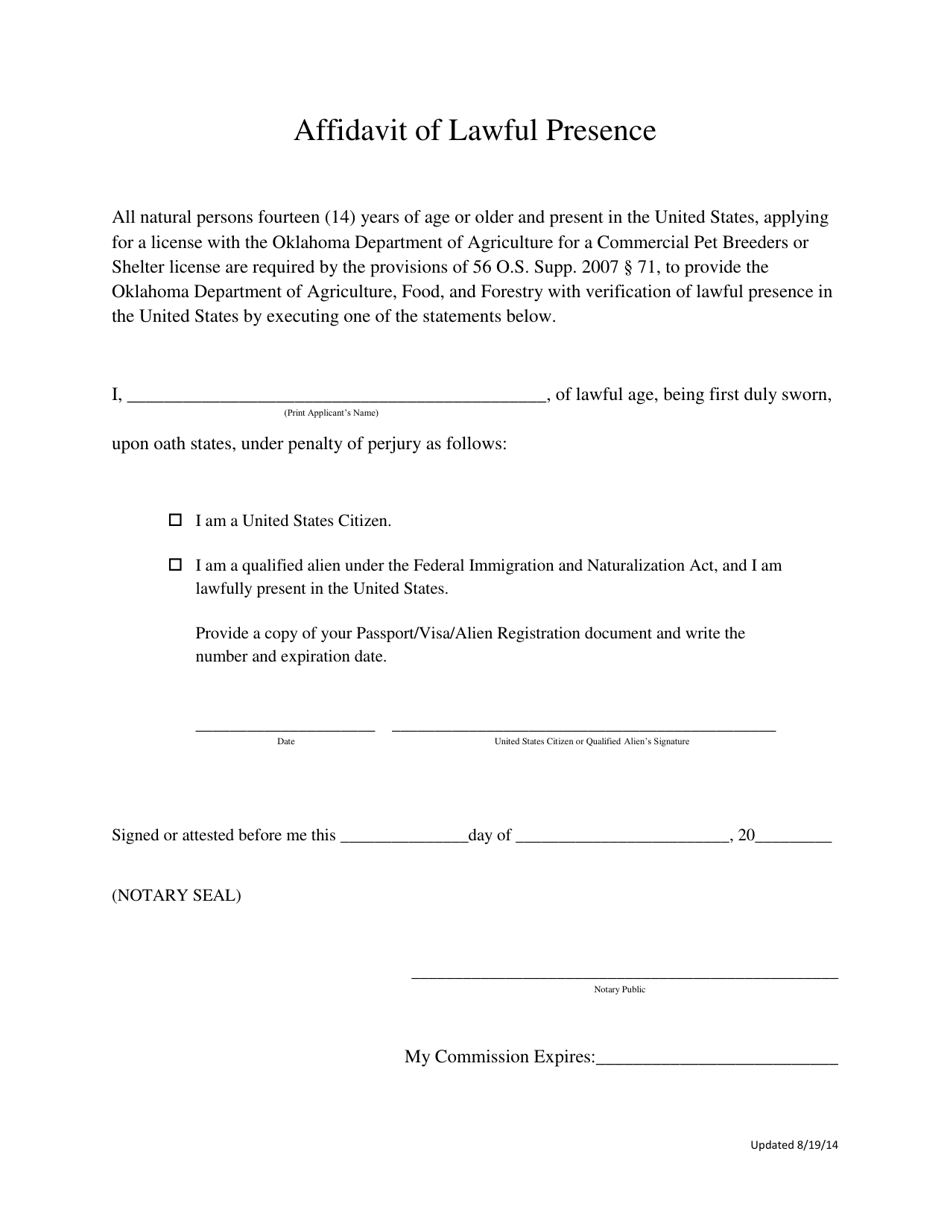 Oklahoma Affidavit Of Lawful Presence Fill Out Sign Online And Download Pdf Templateroller 1204