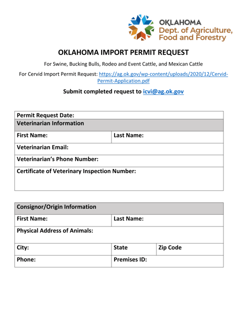 Oklahoma Import Permit Request - Oklahoma Download Pdf