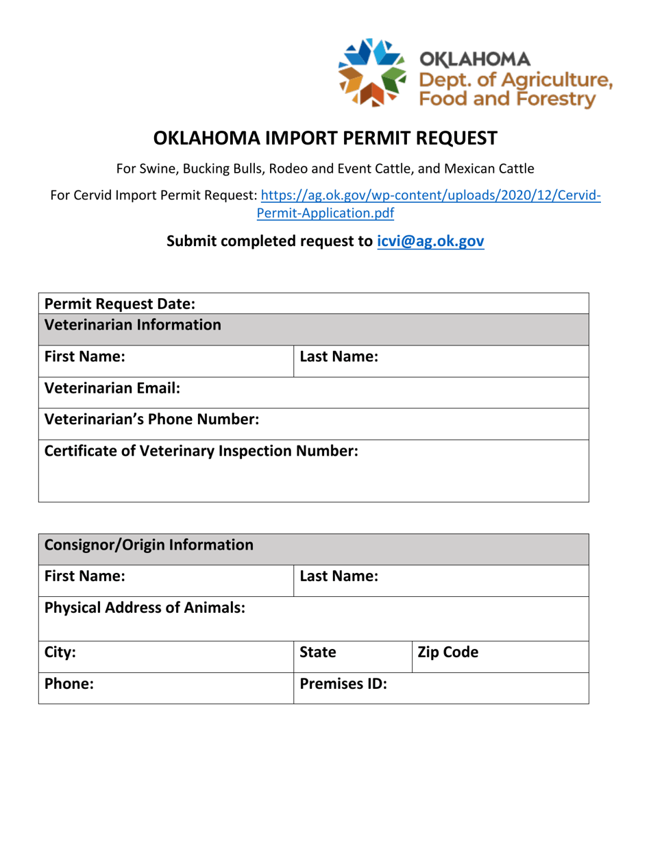 Oklahoma Oklahoma Import Permit Request Download Fillable PDF