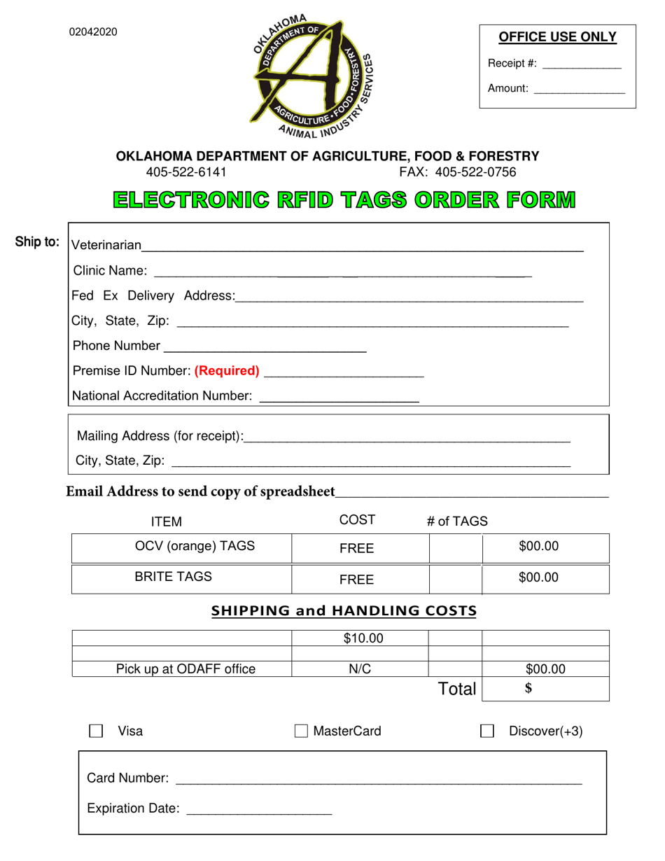 Electronic Rfid Tags Order Form - Oklahoma, Page 1