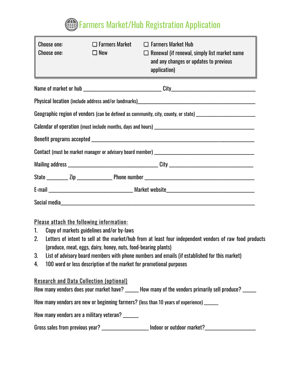 Farmers Market / Hub Registration Application - Oklahoma, Page 1