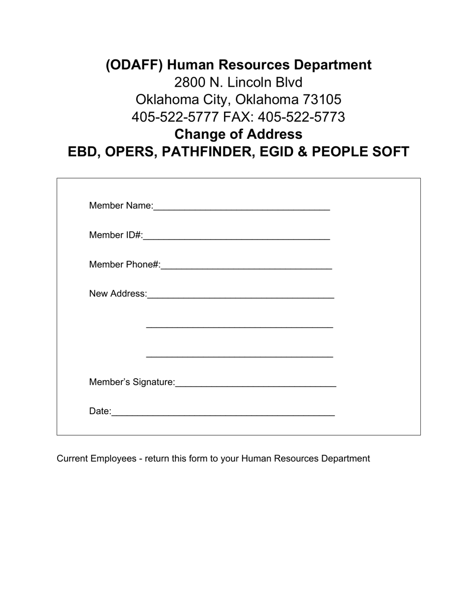 Change of Address - Ebd, Opers, Pathfinder, Egid  People Soft - Oklahoma, Page 1