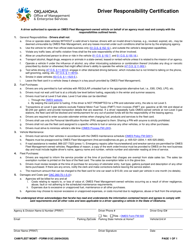 Form 015C Driver Responsibility Certification - Oklahoma