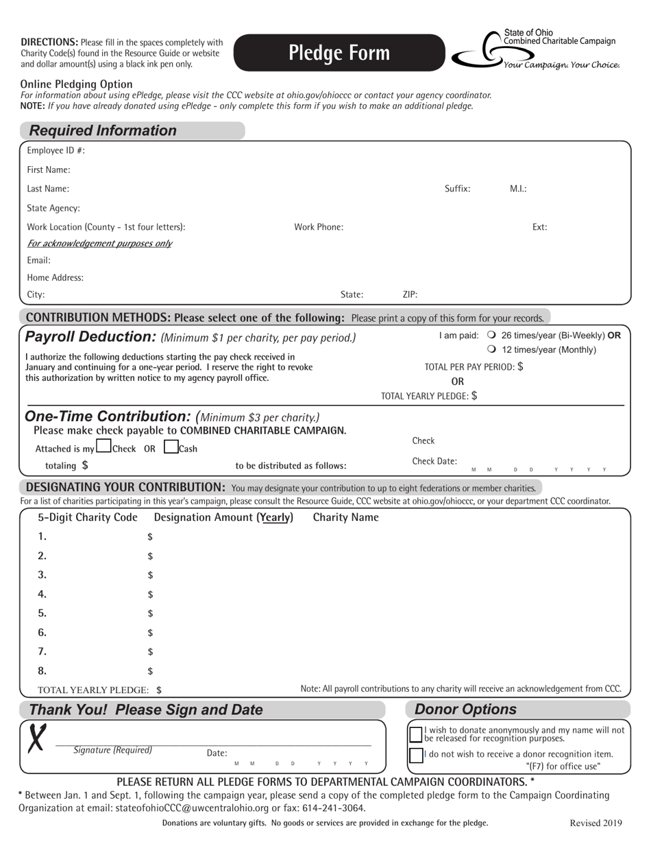 Pledge Form - Combined Charitable Campaign - Ohio, Page 1