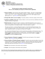 Document preview: Instructions for Certificate of Organization (Series Limited Liability Company) - Utah