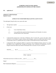 Document preview: Affidavit of Citizenship or Qualifying Alien Status - Oklahoma Certified Shorthand Reporter License - Oklahoma