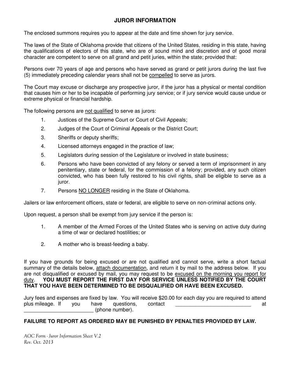 Request to Be Excused From Jury Duty - Oklahoma, Page 1