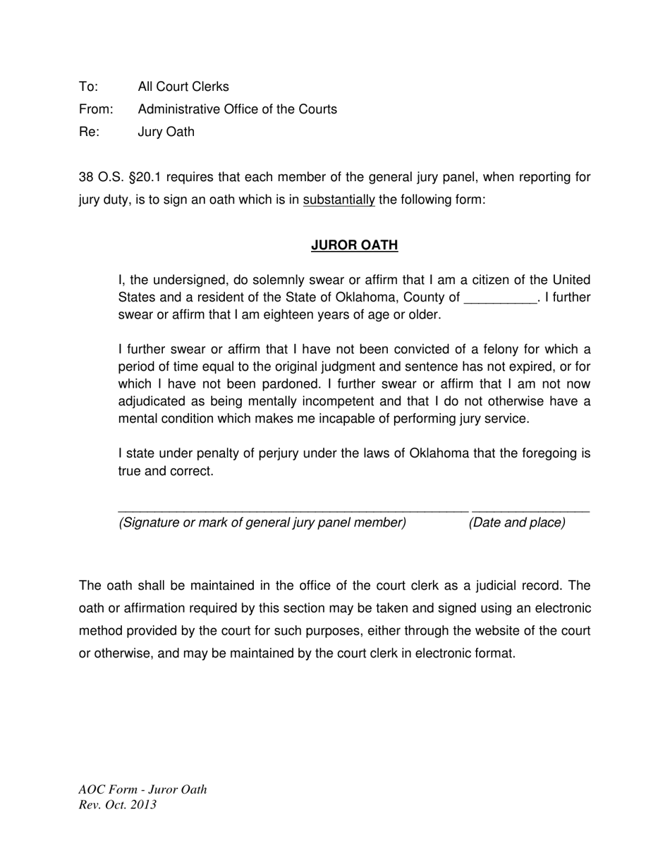 Juror Oath - Oklahoma, Page 1