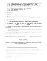 Claim for Exemption and Request for Hearing - Oklahoma, Page 2