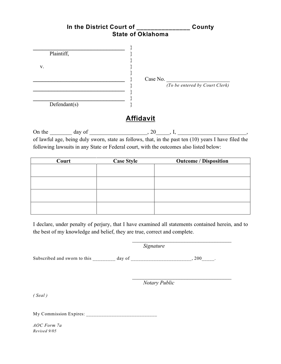 AOC Form 7A Affidavit - Oklahoma, Page 1
