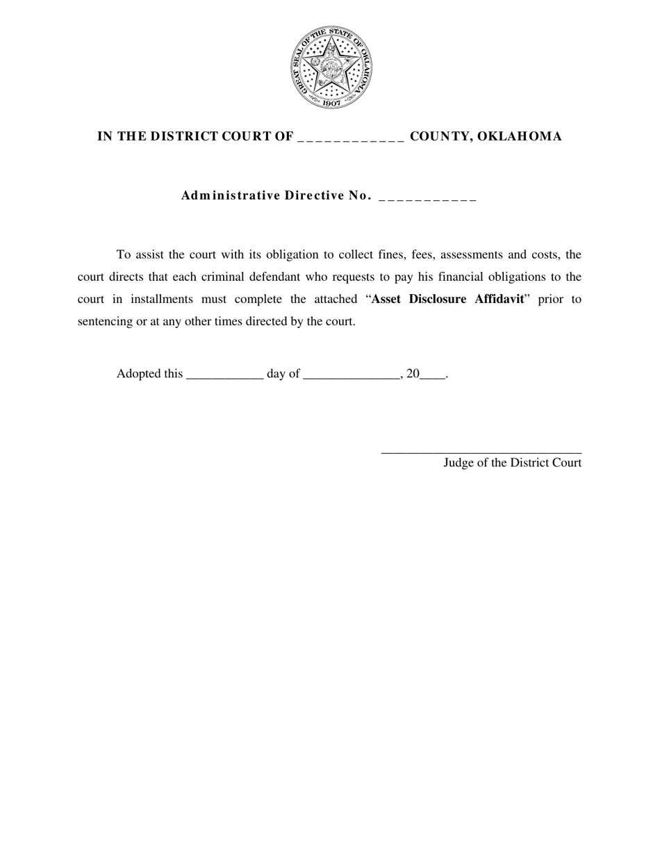 Model Asset Disclosure Administrative Order - Oklahoma, Page 1