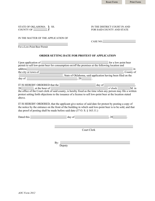 Order Setting Date for Protest of Application - Oklahoma Download Pdf