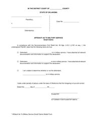 Document preview: Affidavit as to Military Service Small Claims Model Form - Oklahoma