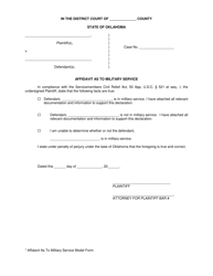 Document preview: Affidavit as to Military Service Model Form - Oklahoma