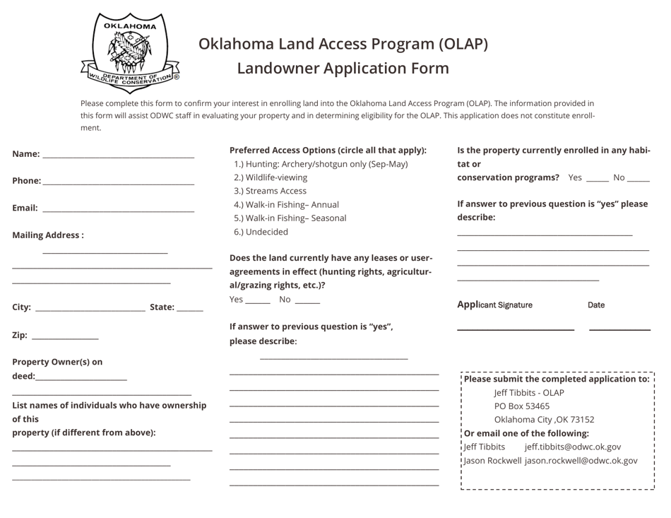 Oklahoma Landowner Application Form Oklahoma Land Access Program