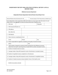 Document preview: Independent Review Organization External Review Annual Report Form - Oklahoma