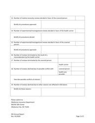 Independent Review Organization External Review Annual Report Form - Oklahoma, Page 2