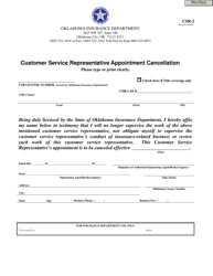 Form CSR-2 Customer Service Representative Appointment Cancellation - Oklahoma