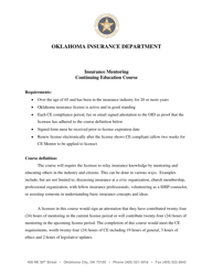 Document preview: Insurance Mentoring Continuing Education Course Attestation - Oklahoma