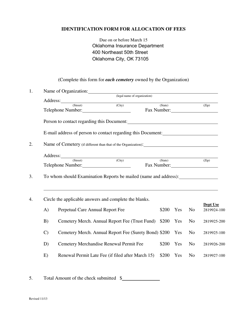 Identification Form for Allocation of Fees - Oklahoma, Page 1