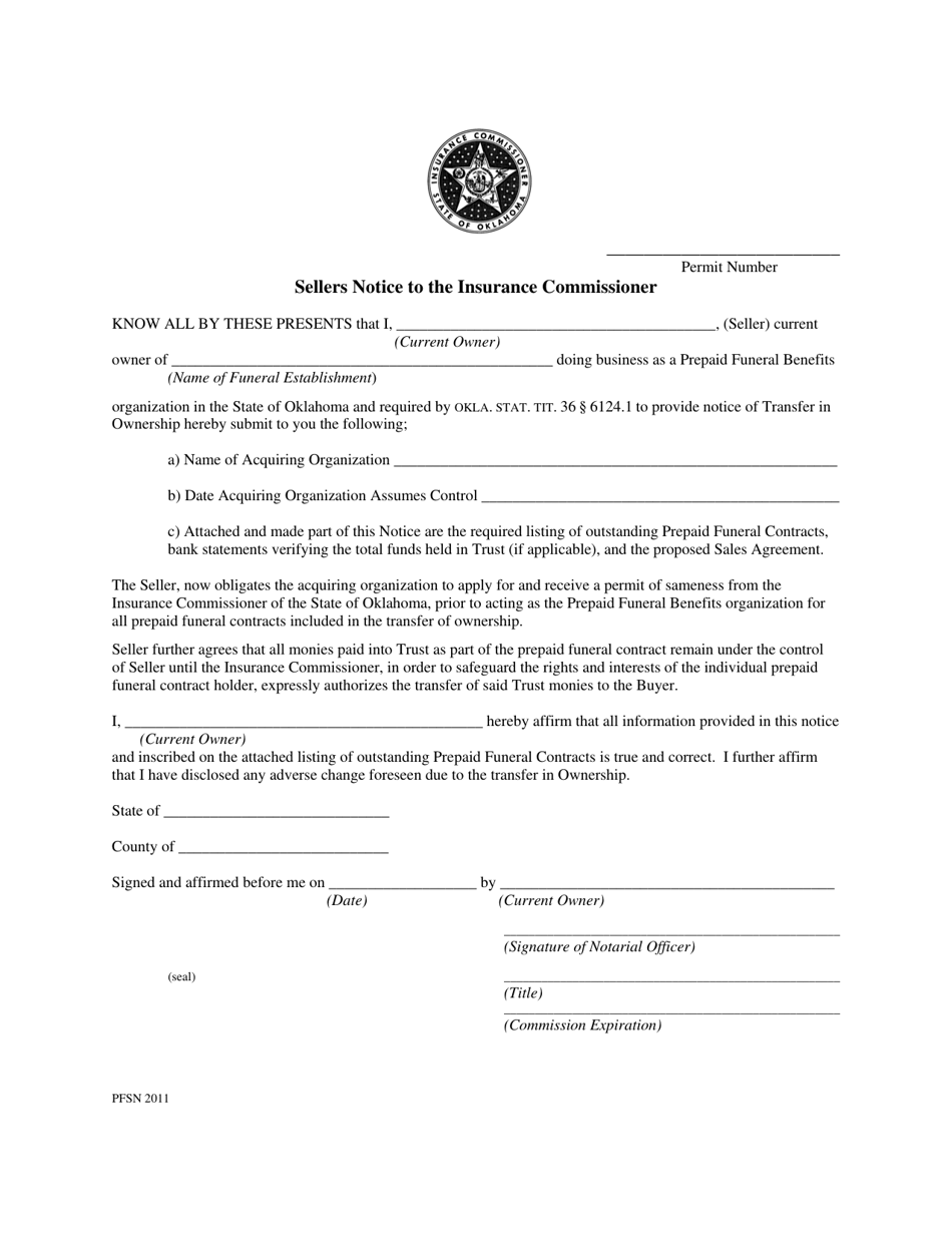 Sellers Notice to the Insurance Commissioner - Oklahoma, Page 1