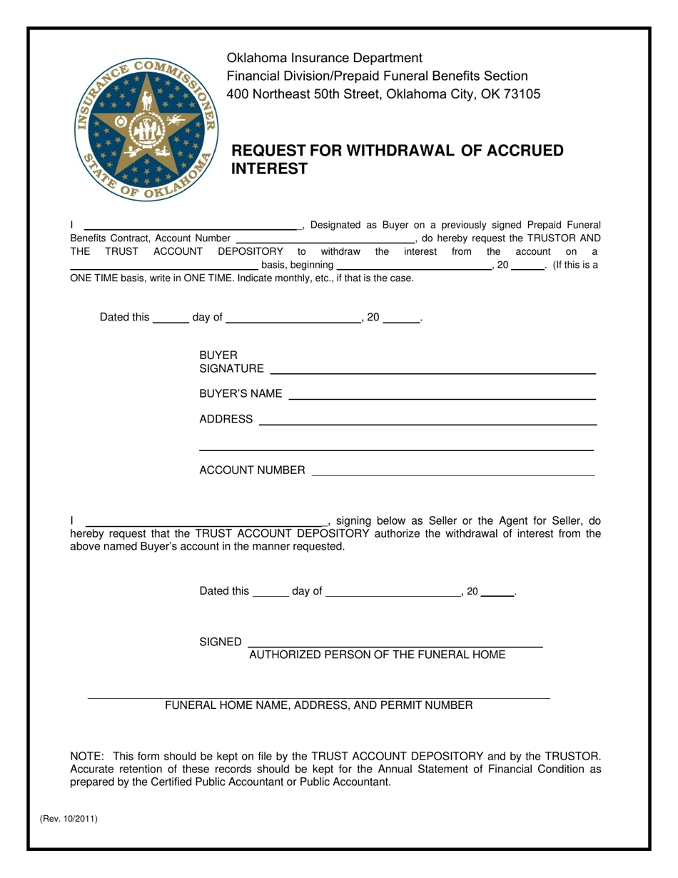 Request for Withdrawal of Accrued Interest - Oklahoma, Page 1