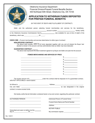 Document preview: Application to Withdraw Funds Deposited for Prepaid Funeral Benefits - Oklahoma