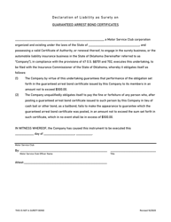 Declaration of Liability as Surety on Guaranteed Arrest Bond Certificates - Oklahoma