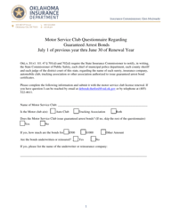 Document preview: Motor Service Club Questionnaire Regarding Guaranteed Arrest Bonds - Oklahoma