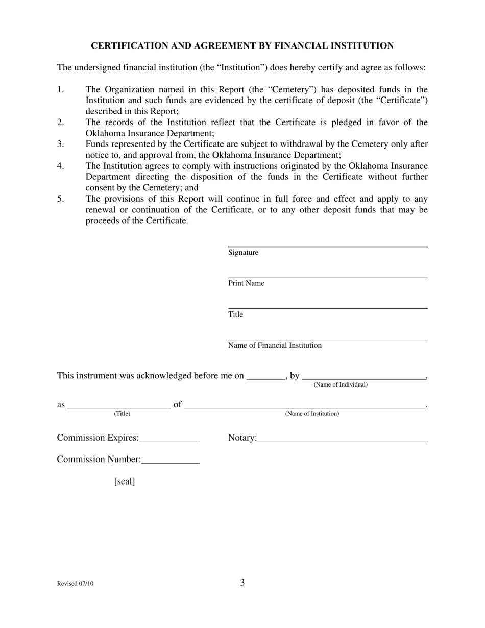 Cemetery Perpetual Care Fund Certificate of Deposit Report - Oklahoma, Page 3