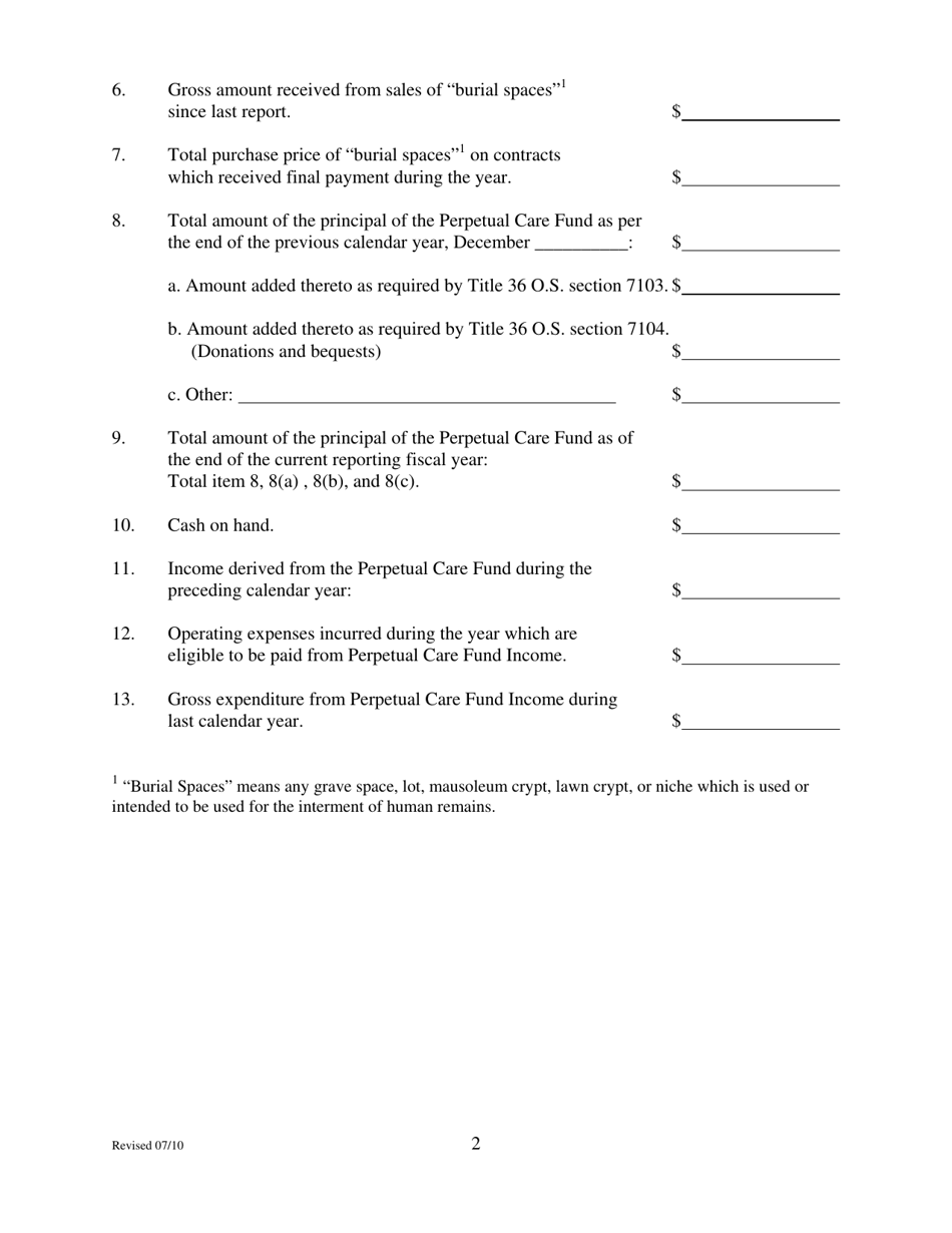 Perpetual Care Annual Report (For Use With Perpetual Care Fund Certificate of Deposit Accounts) - Oklahoma, Page 2