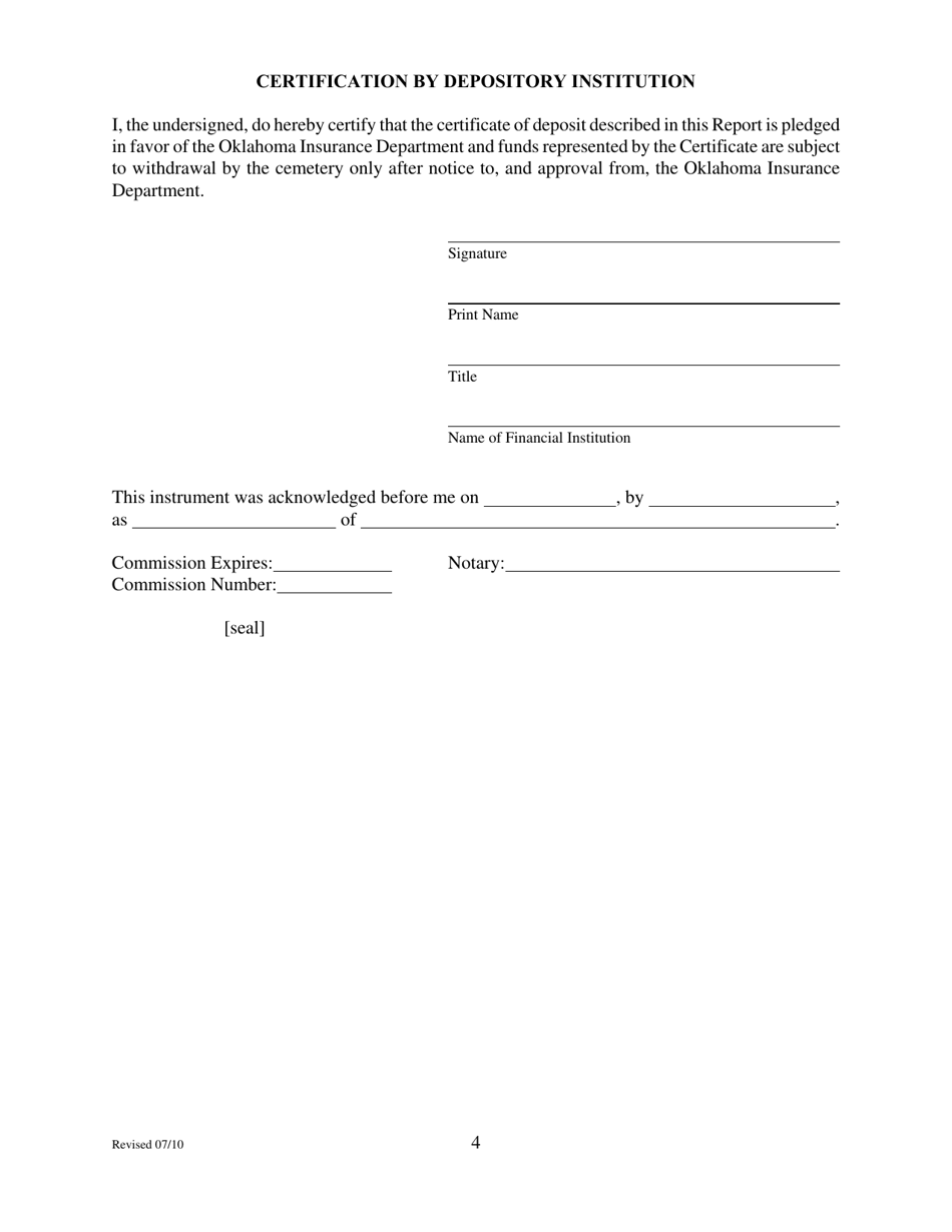 Perpetual Care Annual Report (For Use With Perpetual Care Fund Certificate of Deposit Accounts) - Oklahoma, Page 4