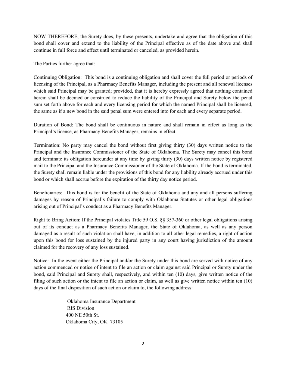 Pharmacy Benefits Managers Bond - Oklahoma, Page 2
