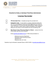 Document preview: Oklahoma Tpa License Surrender Form - Oklahoma