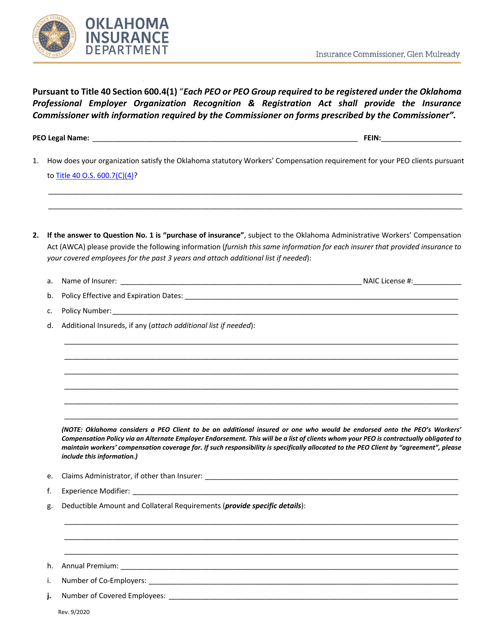 Workers Compensation Questionnaire - Oklahoma Download Pdf
