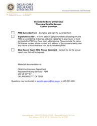 Document preview: Oklahoma Pbm License Surrender Form - Oklahoma