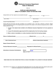 Form DSL-3D Surplus Lines Insurance Direct Placement Credit or Refund Form - Oklahoma