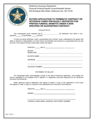 Document preview: Buyers Application to Terminate Contract or Withdraw Funds Previously Deposited for Prepaid Funeral Benefits Under a Nonspecified or Guaranteed Contract - Oklahoma
