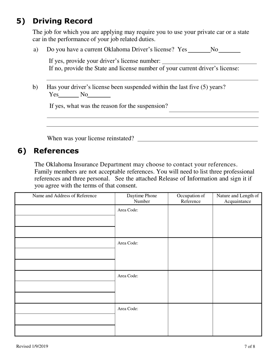 Employment Application - Oklahoma, Page 7