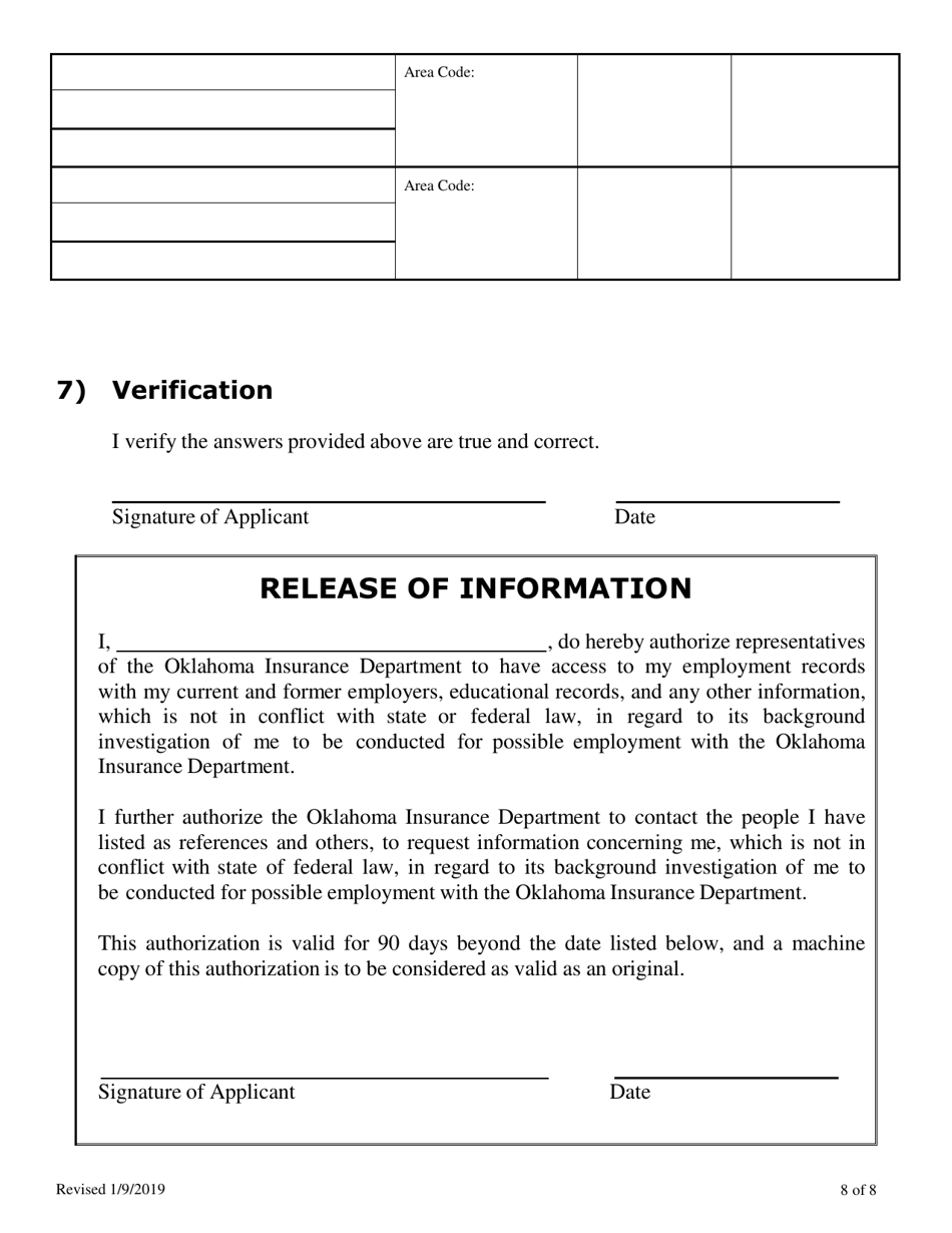 Employment Application - Oklahoma, Page 8