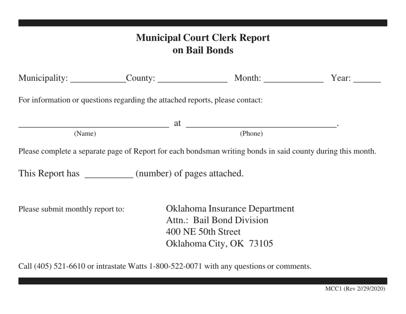 Oklahoma Municipal Court Clerk Report on Bail Bonds Fill Out Sign