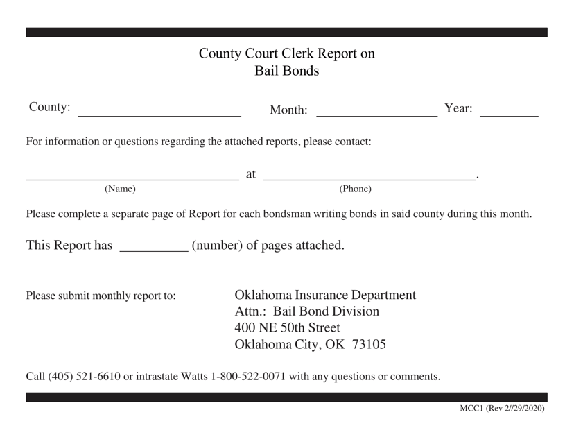 County Court Clerk Report on Bail Bonds - Oklahoma Download Pdf